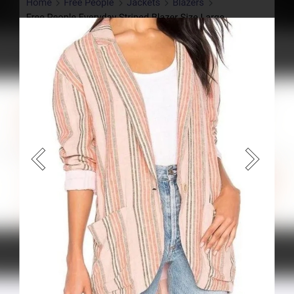 Free People Linen Strawberry Sorbet Pink Orange Striped Blazer size small